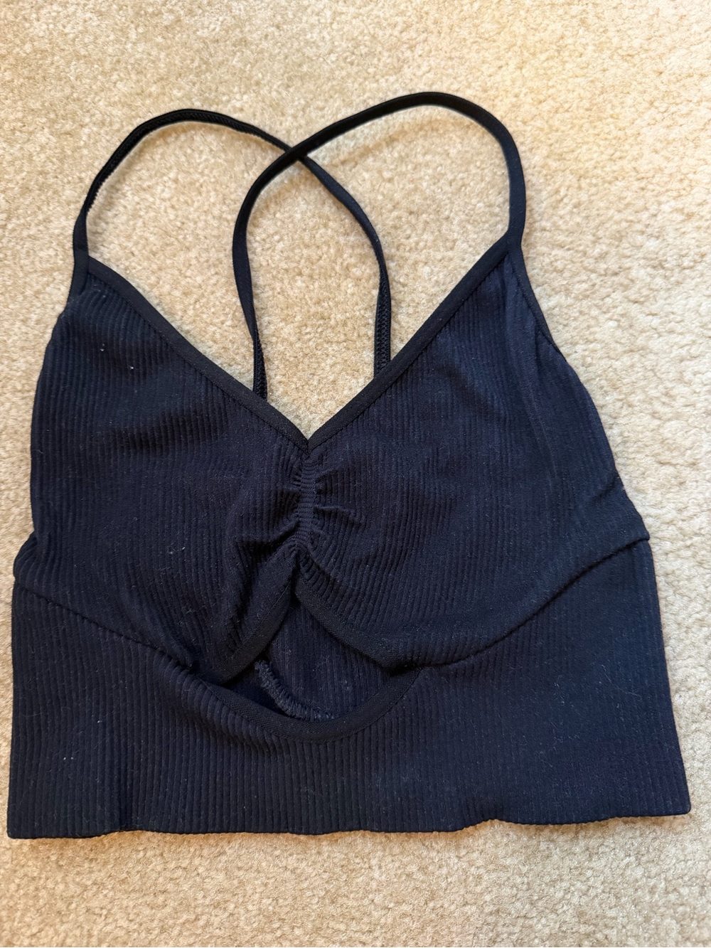 Free People Movement Black Ribbed V-Neck Bralette with Cross-Back Straps